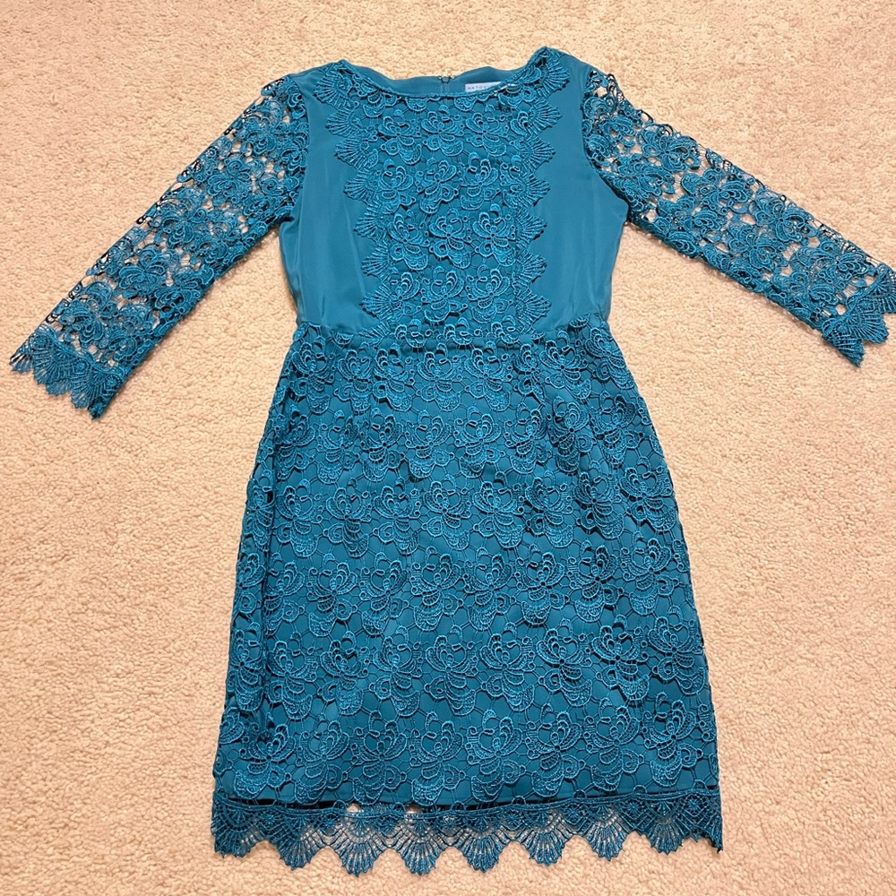 ANTONIO MELANI Teal Lace‎ Long Sleeve Dress - Picture 2 of 4